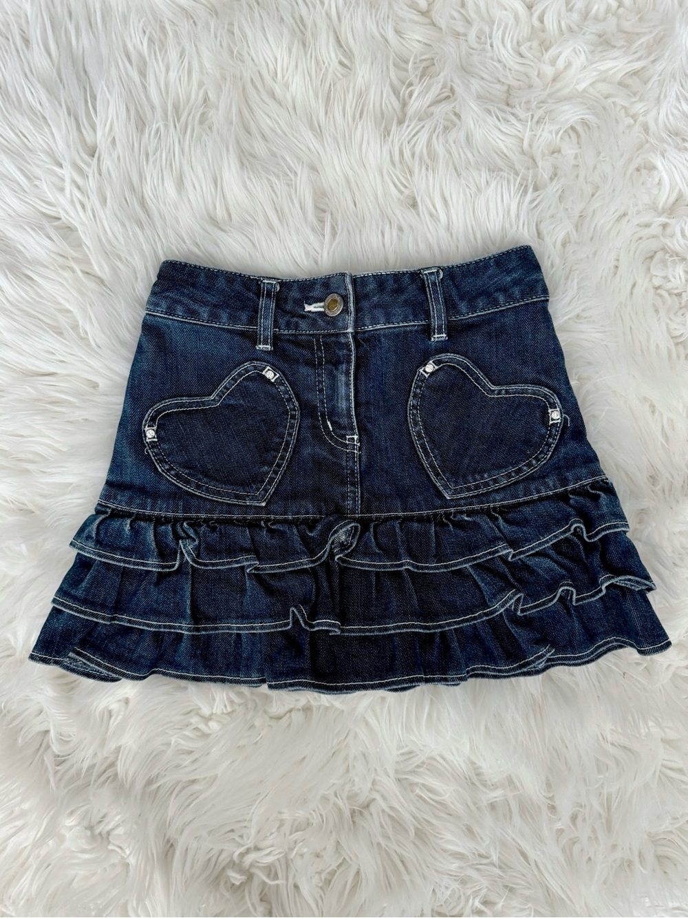Barbie Dark Blue Denim Ruffle Mini Skirt with Heart Pockets!